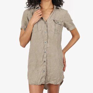 James Perse Short Sleeve Button Up Dress - Khaki Gren